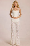 Sheer Lace Mid Rise Flared Trousers in Pearl