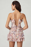 Ruffled Lace Up A Line Mini Dress in Primrose Floral Print