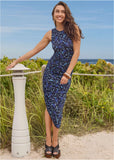 Side Ruched Midi Dress Lovely Ditsy Blue