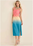 Linen Grommet Detail Midi Pink Blue Dip Dye