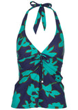 Sicily Halter Tankini Top Blue Block Floral