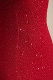 Embellished Strapless Cowl Neck Maxi Dress in True Red