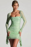 Embellished Draped Cowl Neck Mini Dress in Pistachio