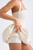 Halterneck Lace Up Bubble Hem Corset Micro Mini Dress in Ivory