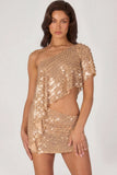 Embellished One Shoulder Asymmetric Top in Gold
