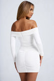Hardware Detail Off Shoulder Cut Out Mini Dress in White