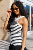 Simple Ivory and Black Ribbed Knit Stripe Tank