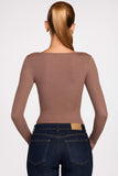 Ribbed Modal Ruched Long Sleeve Top in Mocha
