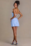 Satin Embellished Skirt Mini Dress in Sky Blue