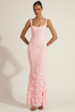 Embellished Appliqué Soft Scoop Corset Gown in Pink