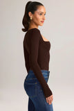 Modal Square Neck Long Sleeve Top in Chocolate Brown