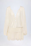Lace Up Balloon Sleeve Mini Dress in Ivory