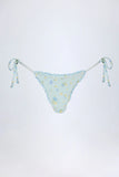 Side Tie Thong Bikini Bottoms in Blue Floral
