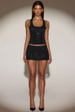 Embellished Mid Rise A Line Mini Skirt in Black