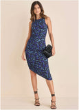 Side Ruched Midi Dress Lovely Ditsy Blue