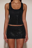 Embellished Jersey Scoop Neck Racerback Top in Black
