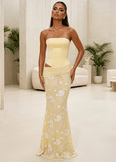 Impossible Desire Corset Embellished Maxi Dress Yellow