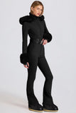 Waterproof Faux Fur Hood Fitted Ski Suit in Black