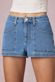 High Waist A Line Shorts in Mid Blue Wash