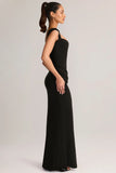 Modal Sweetheart Neck Cowl Waist Maxi Dress in Black