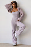 Chunky Knit Bandeau Kick Flare Jumpsuit in Dusty Lavender