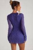 Embellished Wrap Over A Line Mini Dress in Dark Blue
