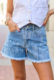 Nothing Compares Medium Wash Bandana Print Denim Shorts