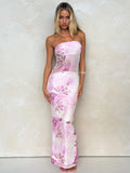 MORGAN MESH DRESS GRUNGE FLORAL MAGENTA