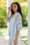 Blue Stripe Crochet Cover Up Top