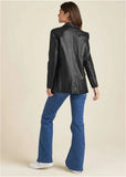Faux Leather Blazer Jet Black