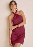 Halter Mini Dress Dark Red