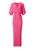 Drape Sleeve Maxi Dress Hot Pink
