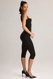 Modal Square Neck Bodycon Capri Jumpsuit in Black