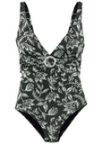 Ring One Piece Black White Floral