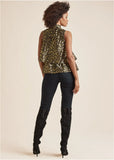 Tiered Hem Mock Neck Top Black Multi