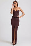 Pinstripe Low Rise Maxi Skirt in Chocolate Brown