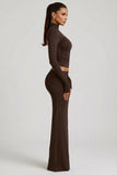 Modal Asymmetric Waist Maxi Skirt in Chocolate Brown