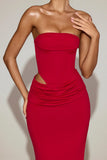 Soft Jersey Bandeau Cut Out Maxi Dress in True Red