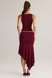 Modal Low Rise Asymmetric Midaxi Skirt in Wine