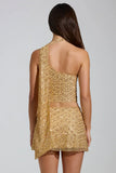 Embellished Asymmetric Scarf Detail Top in Gold