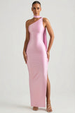Asymmetric Scarf Detail Maxi Dress in Soft Pink