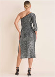 All Over Sequin Midi Dress Silver