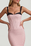 Layered Bra Detail Fishtail Midaxi Dress in Pink Polka Dot