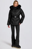 Waterproof Faux Fur Hood Ski Jacket in Black