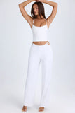 Belted Cut Out Wide Leg Trousers in White