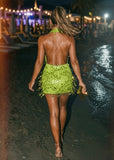 New Vibrations Cowl Tassel Mini Dress Green