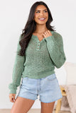 Lotus Long Sleeve Sage Open Knit Henley Sweater SALE