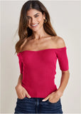 Off The Shoulder Sweater Dark Pink