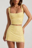 Embellished Low Rise Mini Skirt in Yellow