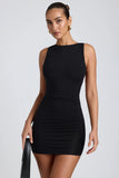 Modal High Neck Open Back Mini Dress in Black